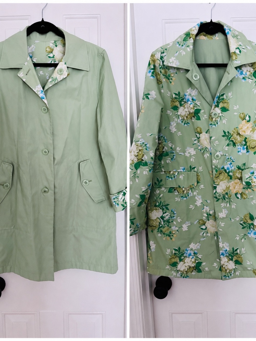 Reversible Michael Kors Light Green Floral Trench Coat